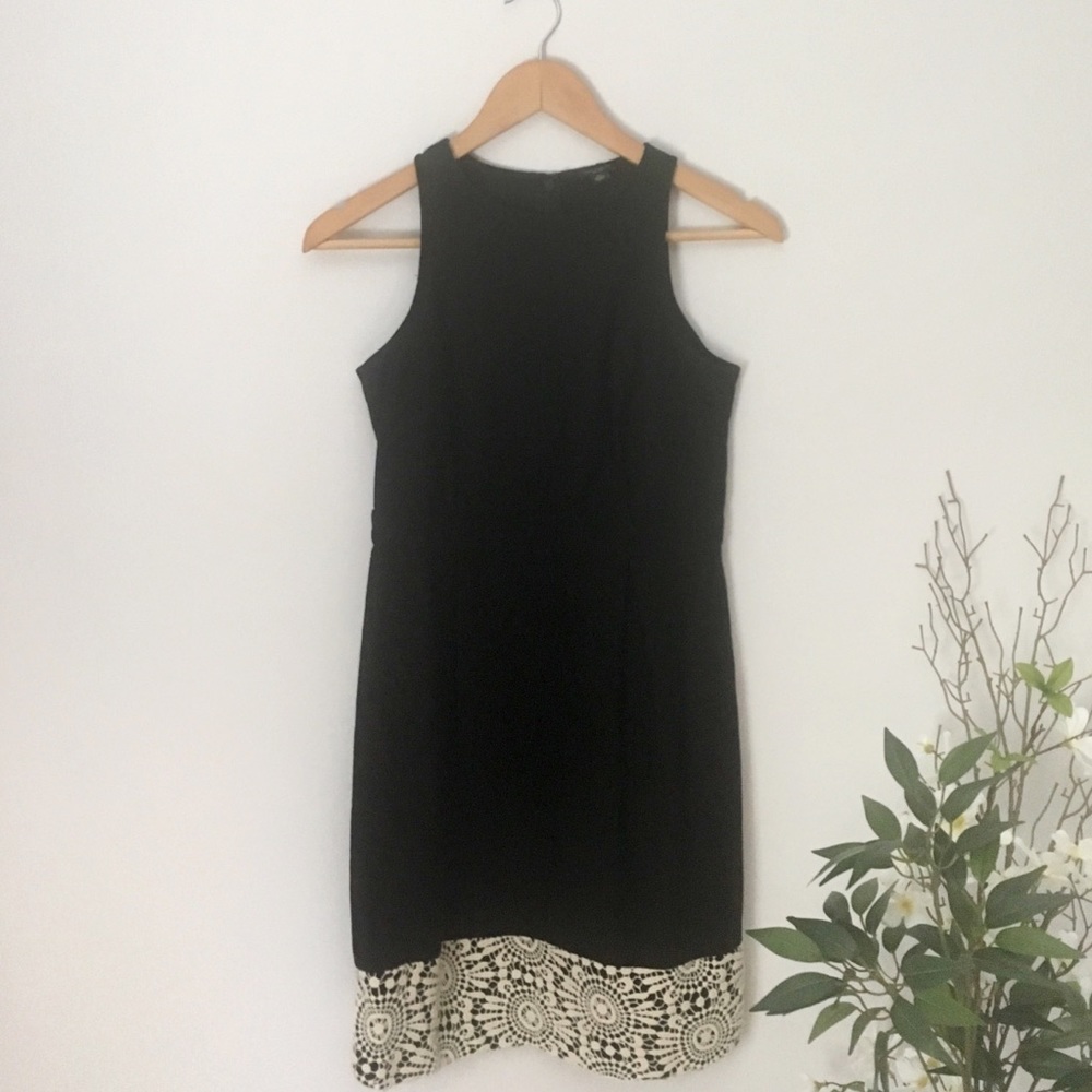 Ann Taylor Petite Black Dress with Crochet Trim